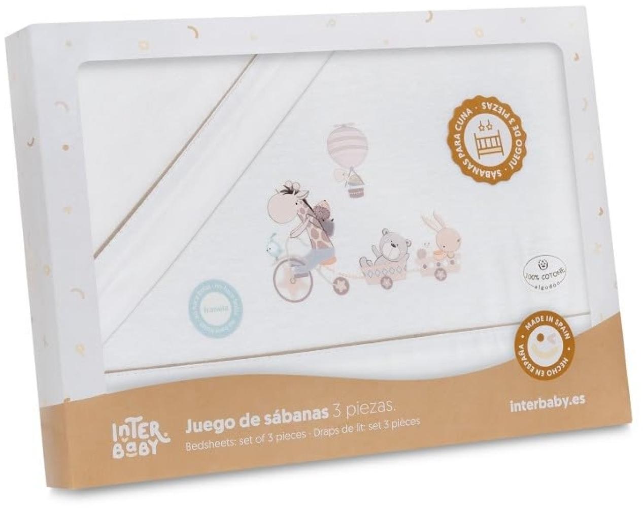INTERBABY · Bettwäsche-Set für Kinderbett, Flanell "Jirafa Bicicleta" weiß beige · 100% Baumwolle · 3-teilig Bettlaken Winter für babys Bild 1