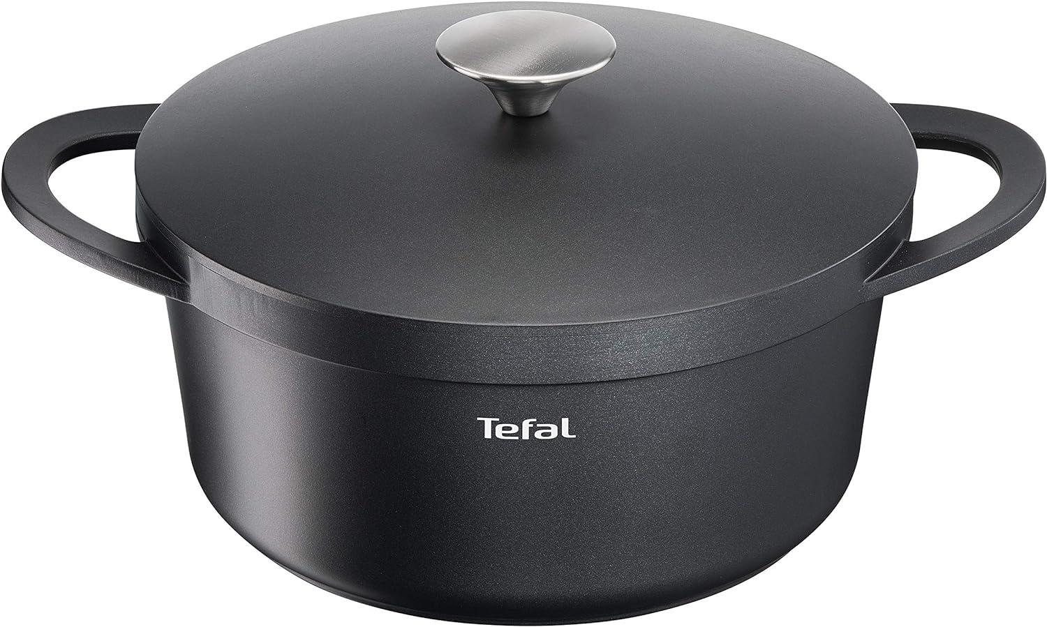 TEFAL TRATTORIA E21846 Schmortopf 24 cm | Aluguss | Gussdeckel | Antihaft-Beschichtung | gute Wärmespeicherung | Schmorgerichte | Silikon Griffschutz | Bratentopf | induktionsgeeignet, Schwarz Bild 1