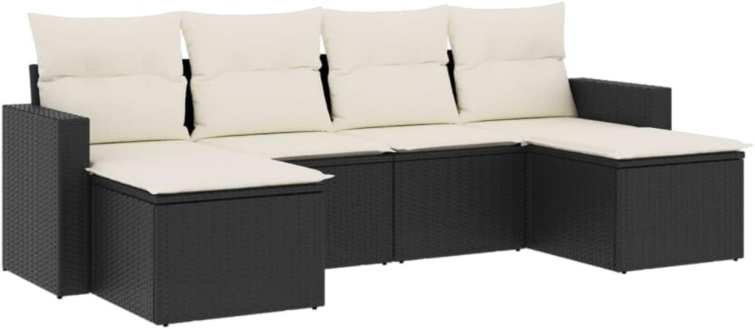 vidaXL 6-tlg. Garten-Sofagarnitur mit Kissen Schwarz Poly Rattan Bild 1