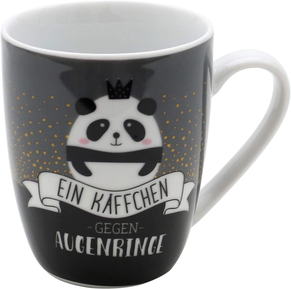 Dekohelden24 Kaffeebecher/Tasse aus Porzellan, Motiv: EIN Käffchen gegen Augenringe. Größe H/Ø: 9,8 x 8,2 cm, Fassungsvermögen 250 ml, Spülmaschinengeeignet, 9506711, Pandabär Bild 1