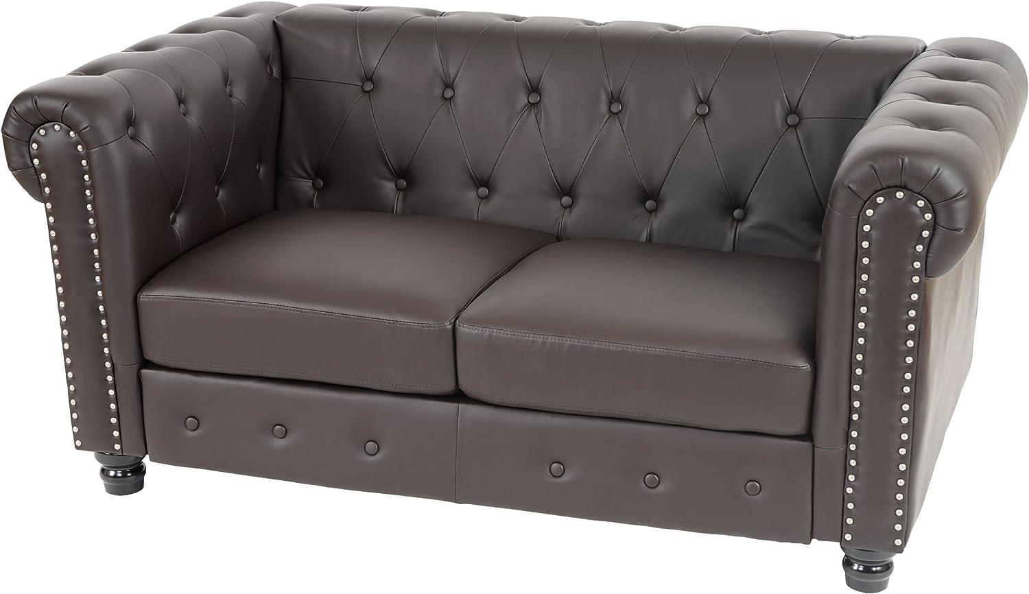 Luxus 2er Sofa Loungesofa Couch Chesterfield Kunstleder 160cm ~ runde Füße, rot-braun Bild 1