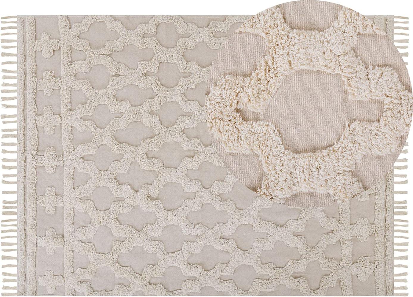 Teppich Baumwolle beige 160 x 230 cm marokkanisches Muster Fransen SULUOVA Bild 1