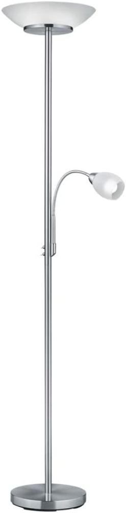 LED Deckenfluter mit Flexarm Leselicht, Silber & Glasschirme weiß, 180cm Bild 1