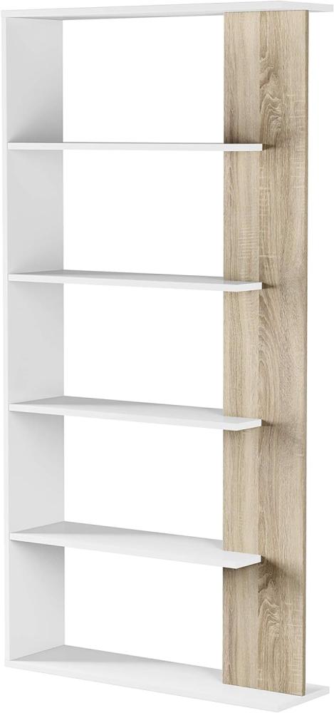 Dmora - Bücherregal Columbia, Doppelseitiges Bücherregal mit 5 Böden, Büro- oder Schlafzimmertrennregal, cm 90x25h180, Weiß und Eiche Bild 1