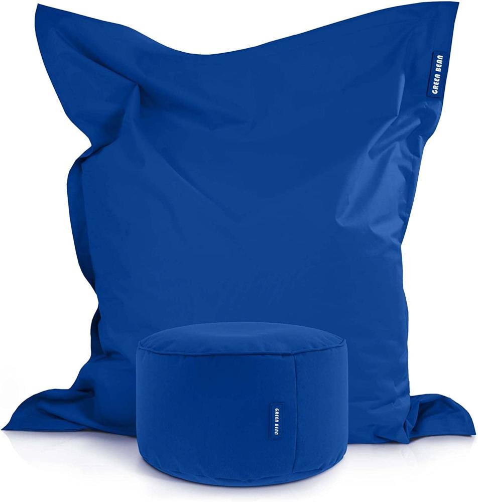 Green Bean© 2er Set XXL Sitzsack "Square+Stay" inkl. Pouf fertig befüllt mit EPS-Perlen - Riesensitzsack 140x180 Liege-Kissen Bean-Bag Chair Blau Bild 1