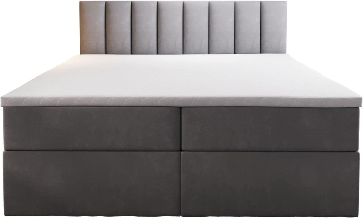 Palermo Boxspringbett mit Bettkästen H3 Matratze mit Topper (Grau, 180 x 200 cm) Bild 1