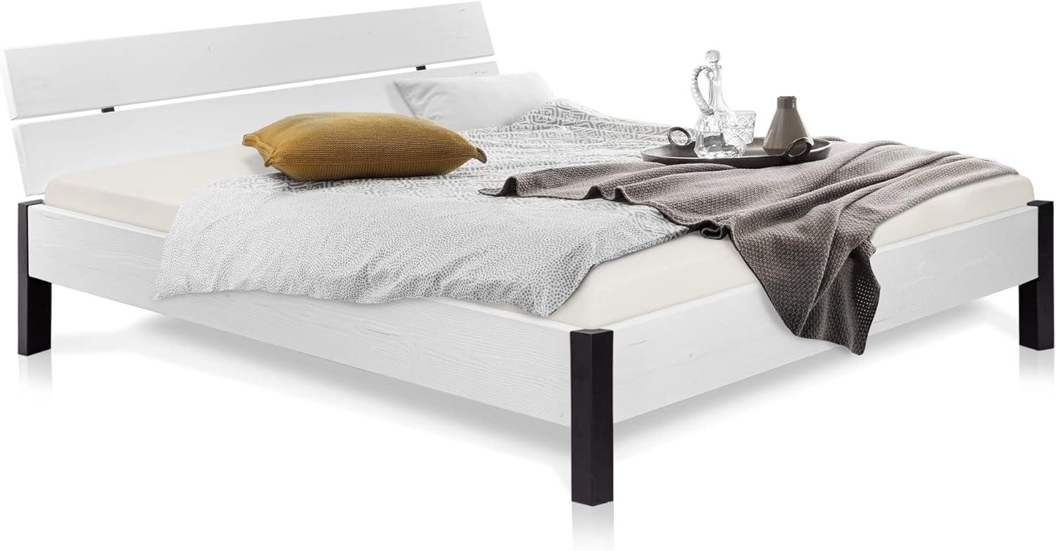 Möbel-Eins LUKY Bett Metallfuß, mit Kopfteil, Material Massivholz, Fichte massiv weiss 140 x 220 cm Bild 1