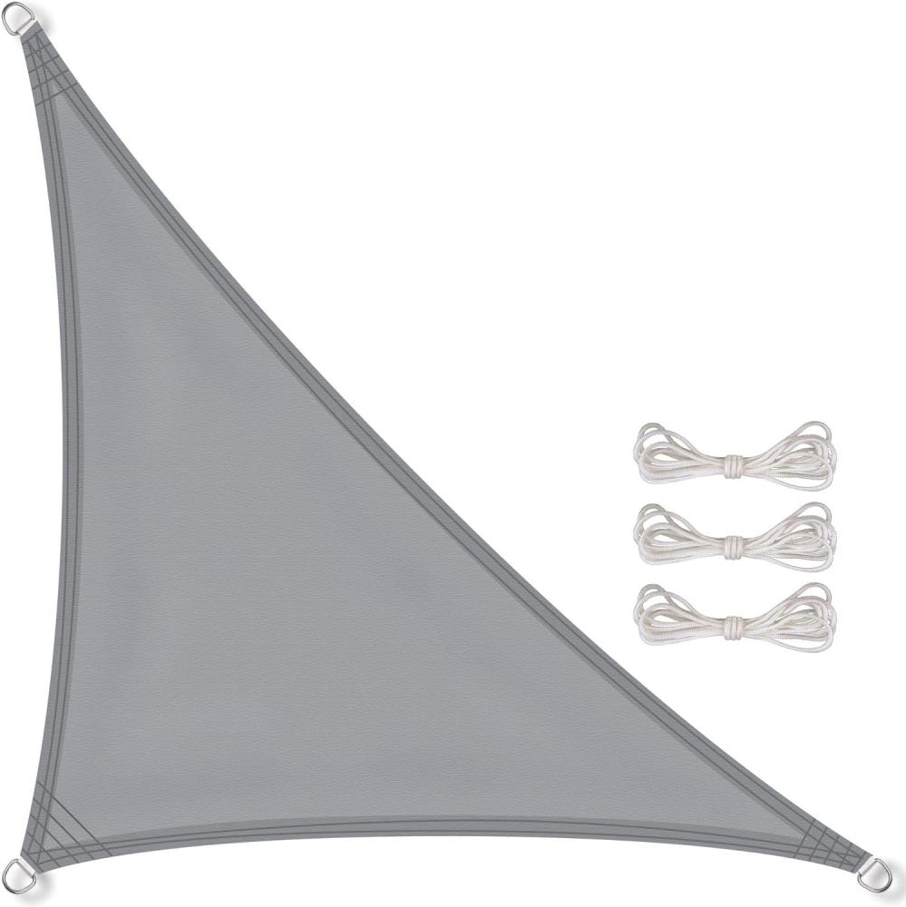 CelinaSun Sonnensegel inkl Befestigungsseile Premium PES Polyester wasserabweisend imprägniert Dreieck rechtwinklig 4,2 x 4,2 x 6 m hell grau Bild 1