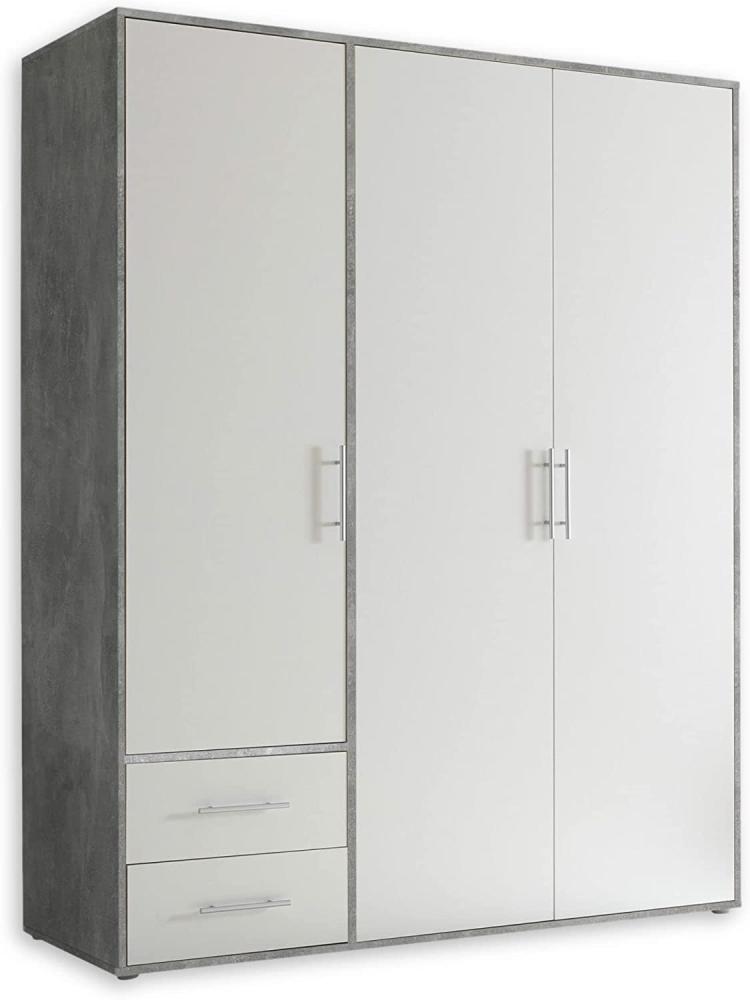 Valencia Kleiderschrank in Beton Optik, Weiß - Vielseitiger Drehtürenschrank 3-türig mit viel Stauraum für Ihr Schlafzimmer - 155 x 195 x 60 cm (B/H/T) Bild 1