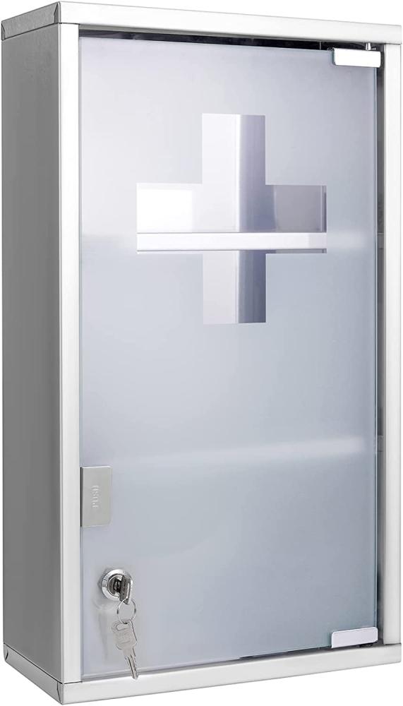 Theo&Cleo Medizinschrank Abschließbar Hängend, Erste Hilfe Schrank, Arzneischrank aus Edelstahl, Wand-Medizinbox 48 x 27 x 12 cm (Silber - 3 Schichten) Bild 1