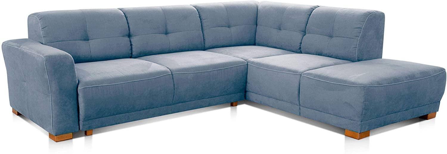 Cavadore Schlafsofa Modeo, mit Federkern, Sofa in L-Form mit Schlaffunktion im modernen Landhausstil, Holzfüße, 261 x 77 x 214, Mikrofaser-Bezug, blau Bild 1