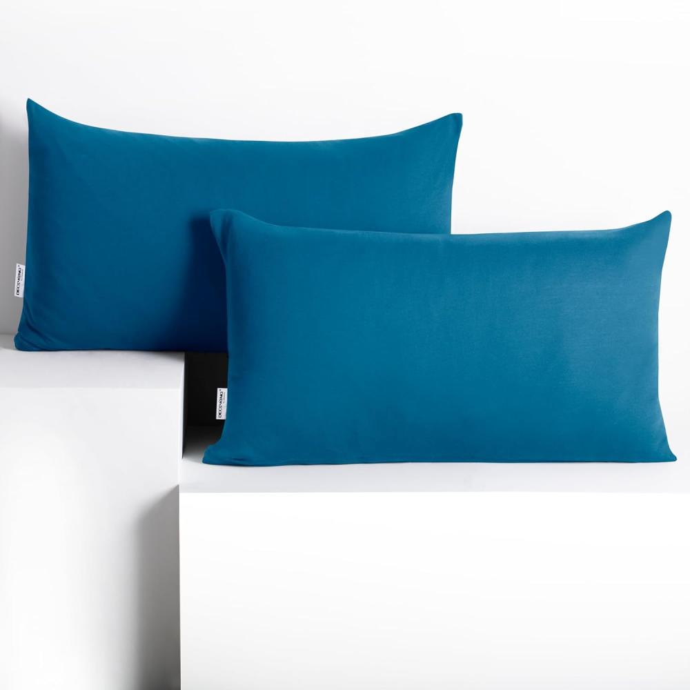 DecoKing 2 Kissenbezüge 50x60 cm Jersey Baumwolle Reißverschluss blau Amber Bild 1