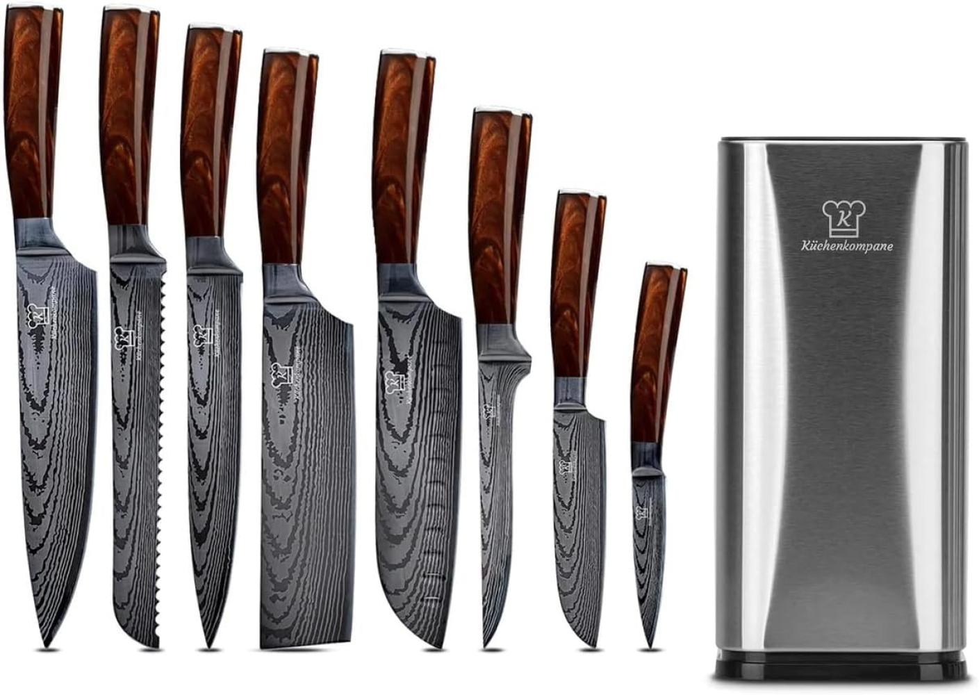 Messerset asiatisch mit magnetischer Holzleiste - Kurai Küchenmesser - 8-teiliges Messerset mit handgeschmiedeten Edelstahlklingen und Pakkaholz Griff - Rostfrei & scharf Bild 1