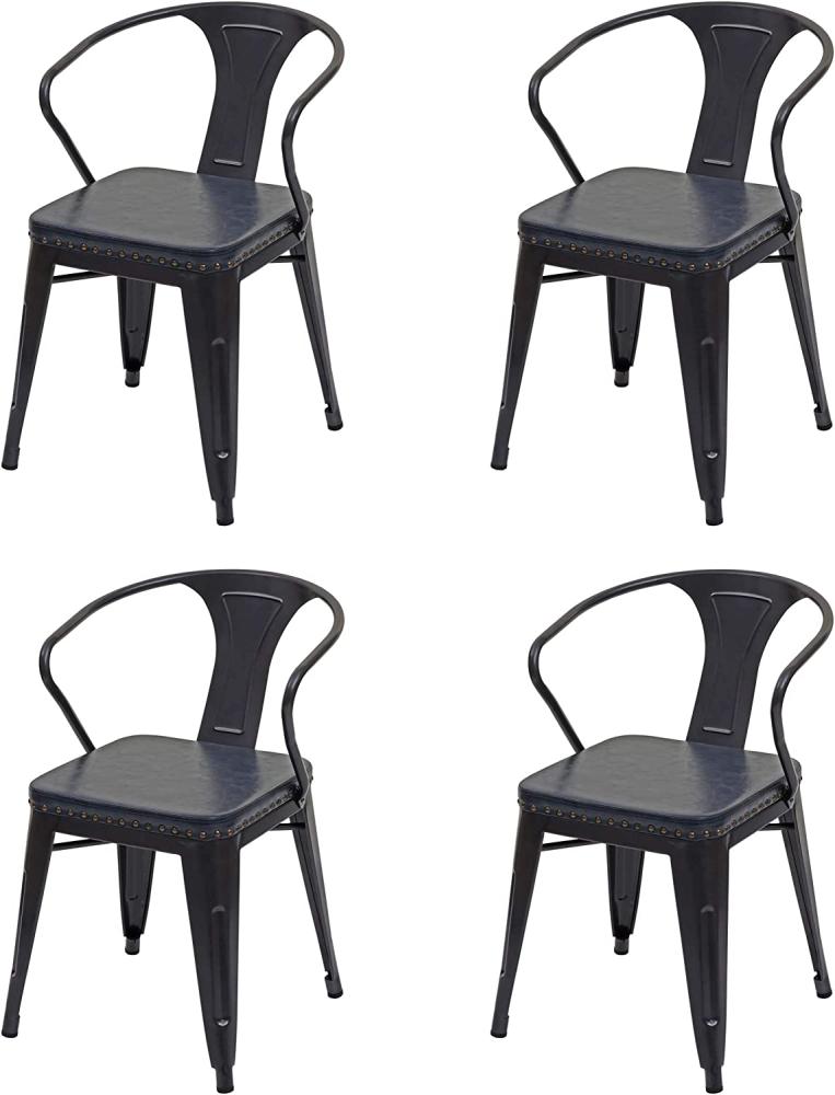 4er-Set Esszimmerstuhl HWC-H10d, Stuhl Küchenstuhl, Chesterfield Metall Kunstleder Industrial Gastro ~ schwarz-grau Bild 1