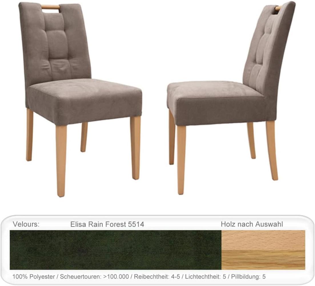 4x Stuhl Agnes 1 mit Griff Varianten Polsterstuhl Massivholzstuhl Buche natur lackiert, Elisa Rain Forest Bild 1