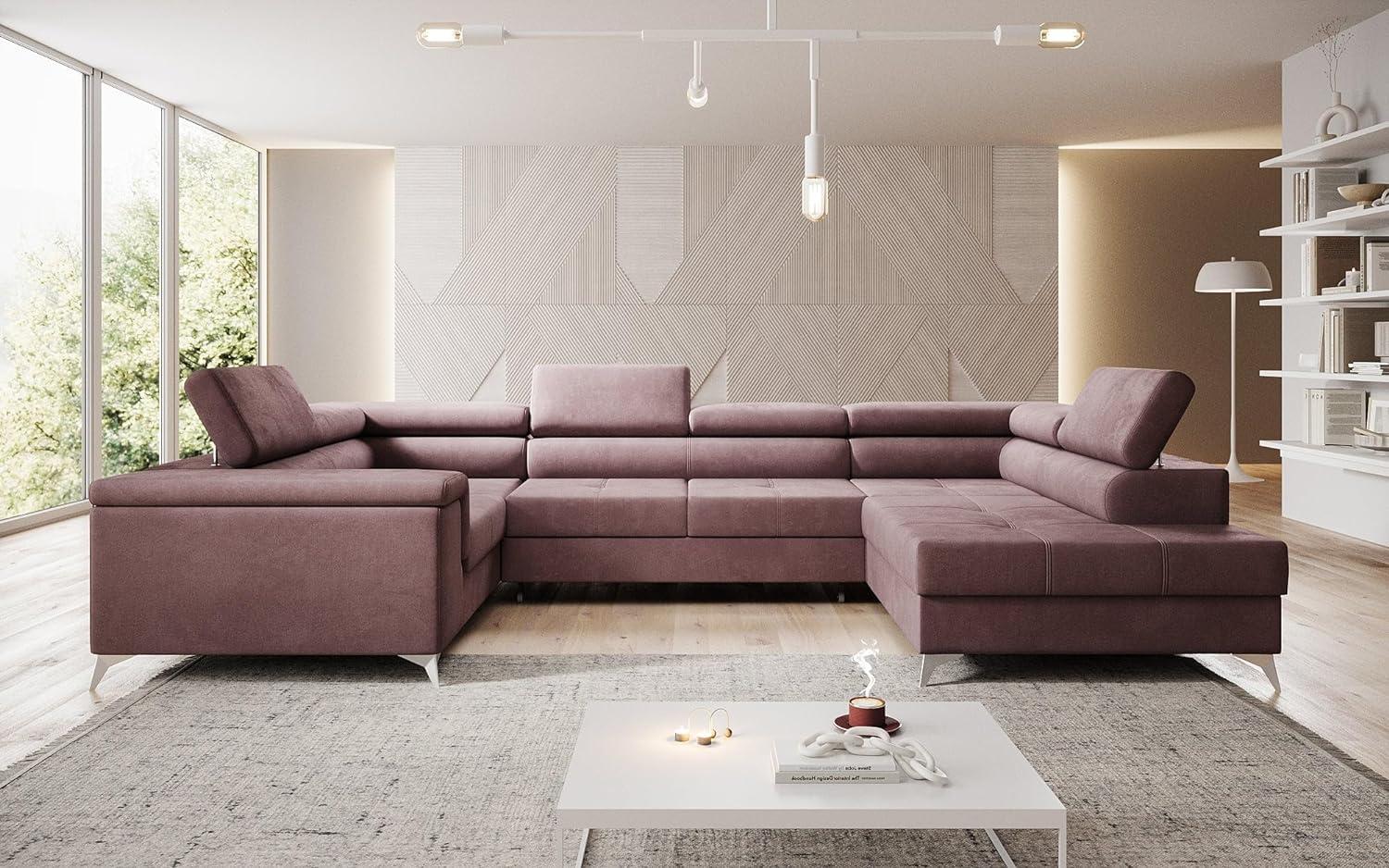 Designer Sofa Torino mit Schlaf- und Klappfunktion Samt Rosé Rechts Bild 1