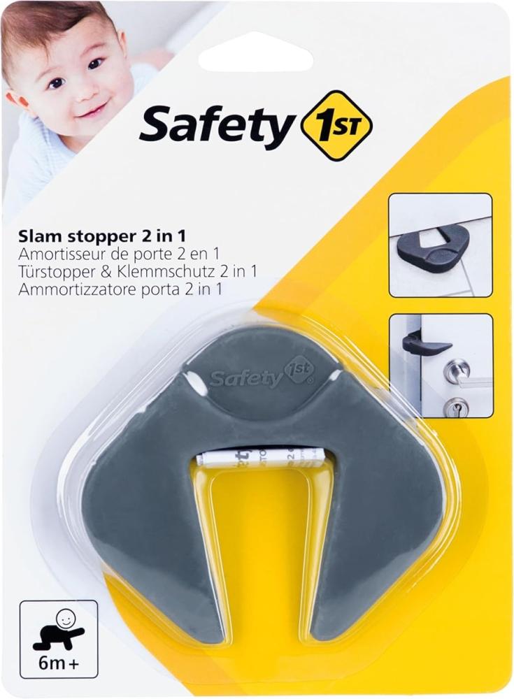 Safety 1st 2-in-1 Türstopper, Nutzung als Keil oder seitlichem Klemmschutz, schnell und einfach zu installieren, grau Bild 1