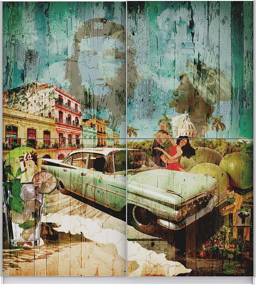 Forte 'Plakato' Schwebetürenschrank, Kleiderschrank, in weiß mit Motivdruck "Cuba", 170 x 190 cm Bild 1