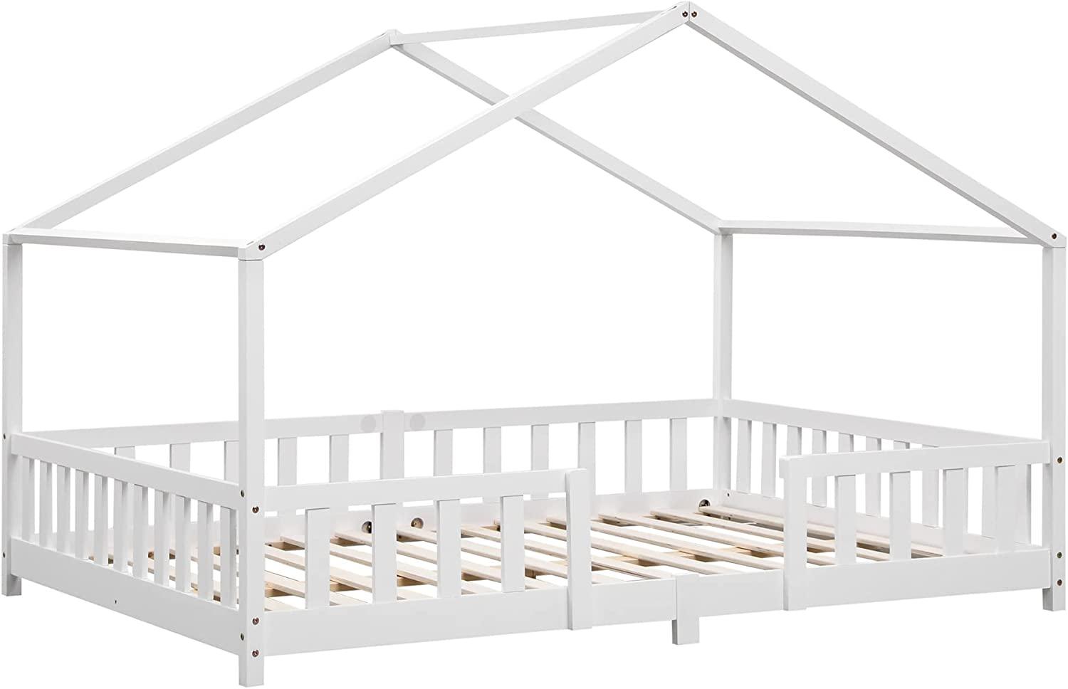 en. casa Kinderbett Treviolo 120x200 cm mit Lattenrost + Gitter Holz Weiß Bild 1