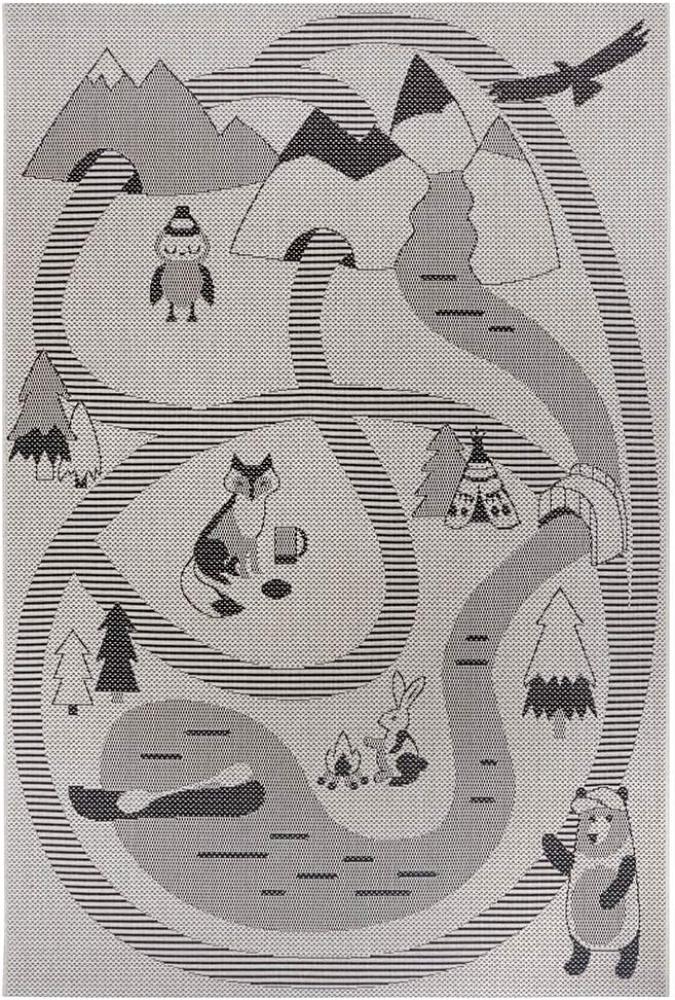 Flachgewebe Kinderteppich Spielteppich Alaska - creme schwarz - 80x150x0,3cm Bild 1
