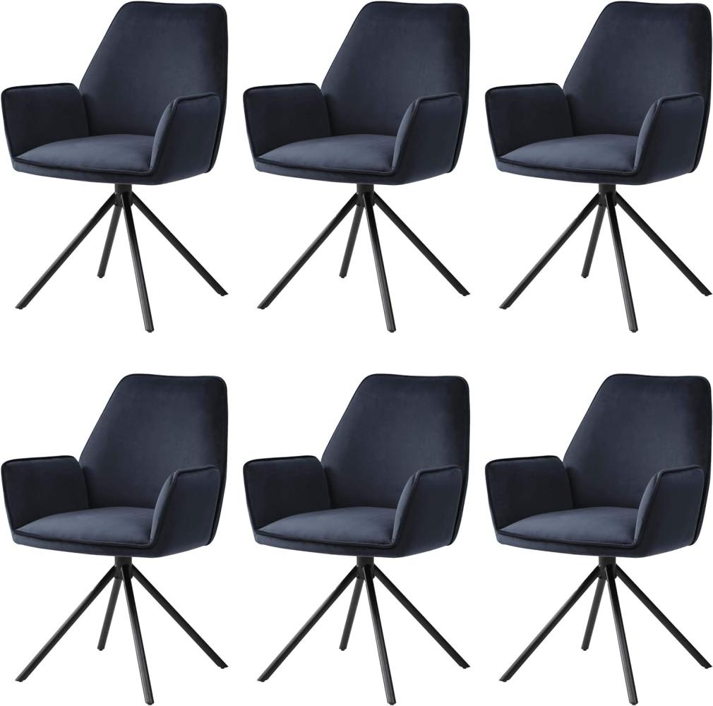 6er-Set Esszimmerstuhl HWC-G67, Küchenstuhl Stuhl mit Armlehne, drehbar Auto-Position ~ Samt, anthrazit-blau Bild 1