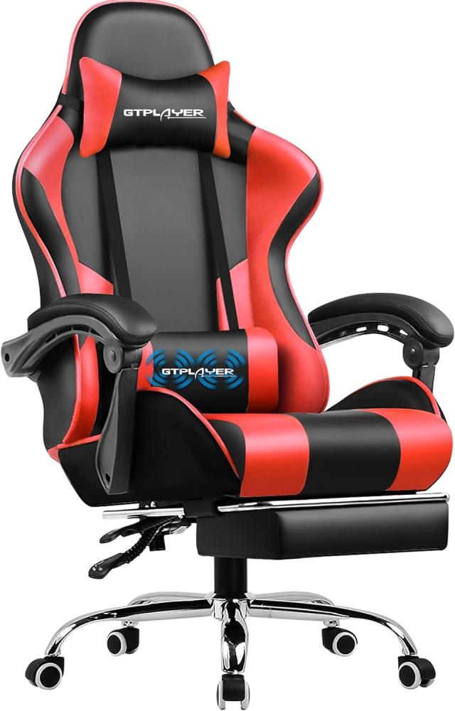 GTPLAYER GT800A Sessel Ergonomischer Gamer Stuhl, Kunstleder, Rot, Großer Gaming Chair mit Massage-Lendenkissen Bild 1