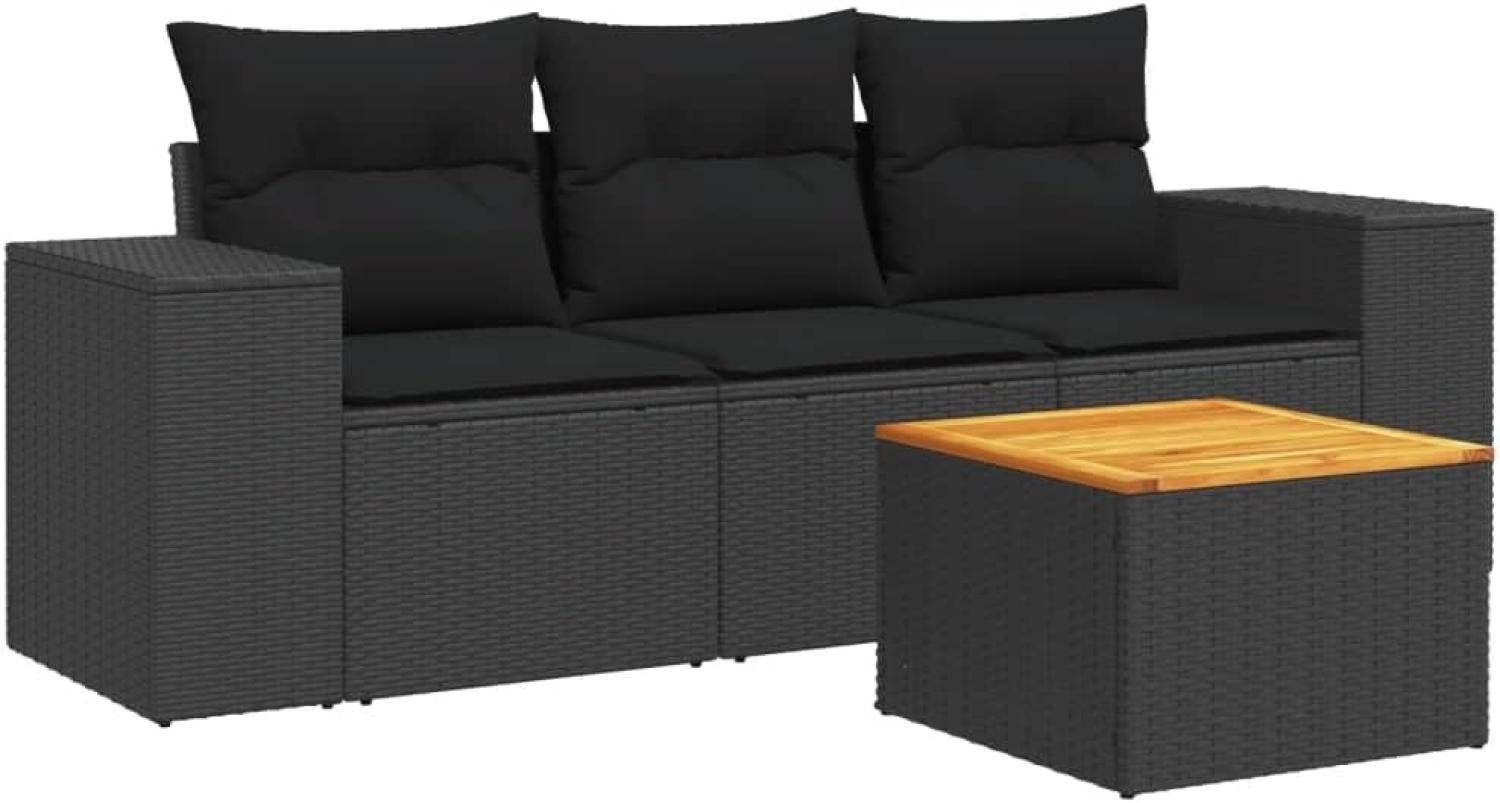 vidaXL 4-tlg. Garten-Sofagarnitur mit Kissen Schwarz Poly Rattan Bild 1