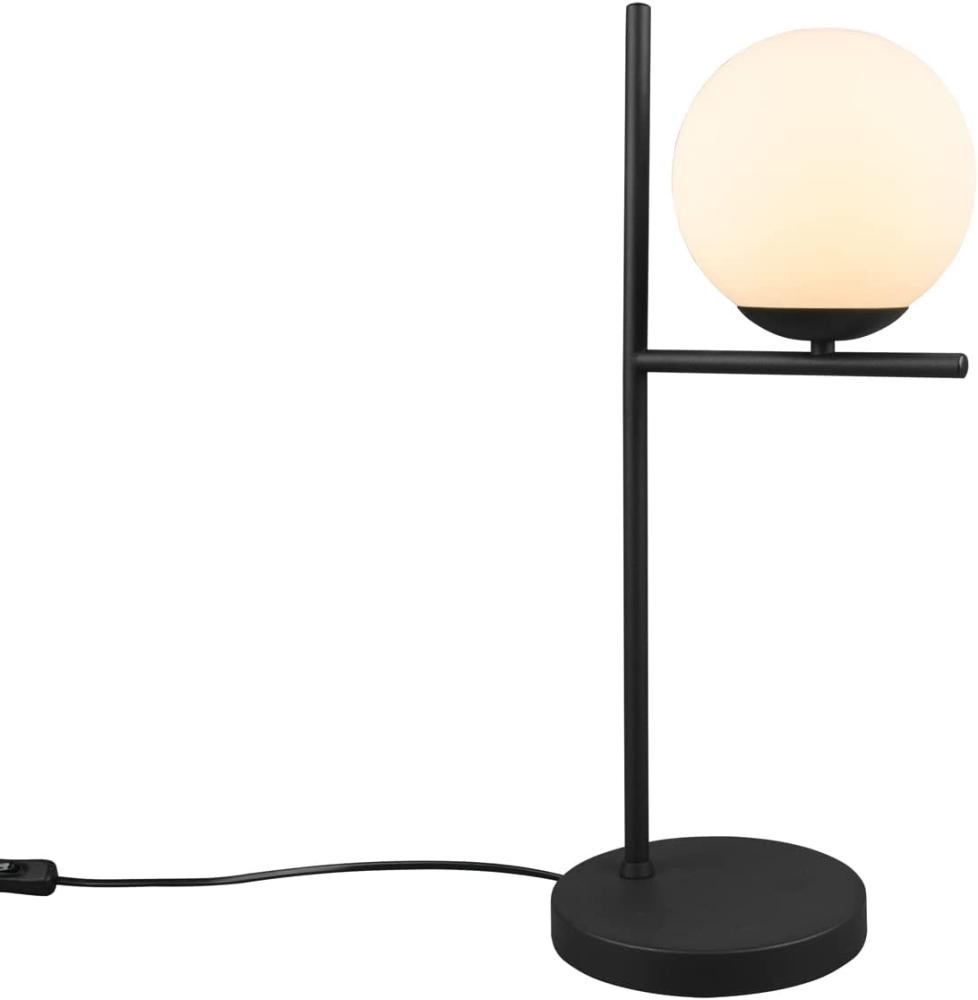 LED Tischleuchte in Schwarz matt mit Kugel Lampenschirm aus Glas in Weiß Bild 1