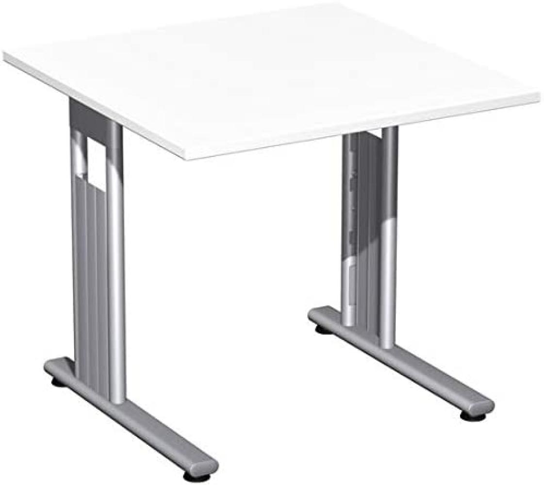 Schreibtisch, 80x80cm, Weiß / Silber Bild 1