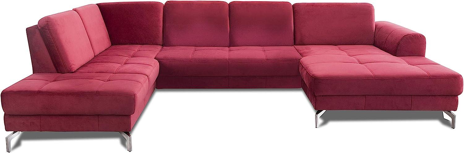 CAVADORE Wohnlandschaft Benda / Große Sofagarnitur mit XL-Longchair rechts & Federkern / Inkl. Sitztiefenverstellung / 332 x 87 x 226 / Samt: Rot Bild 1