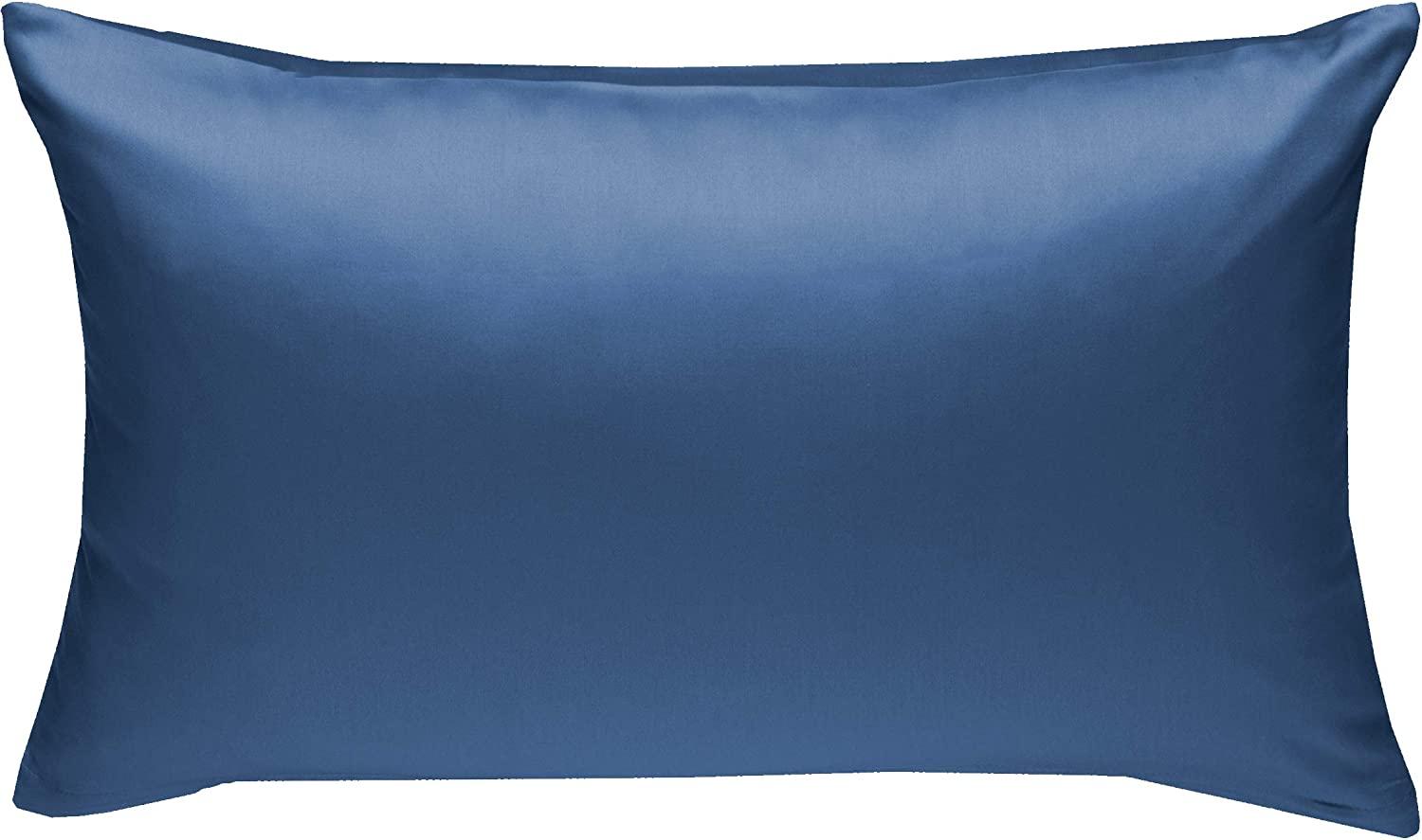 Bettwaesche-mit-Stil Mako-Satin / Baumwollsatin Bettwäsche uni / einfarbig Jeans Blau Kissenbezug 40x60 cm Bild 1