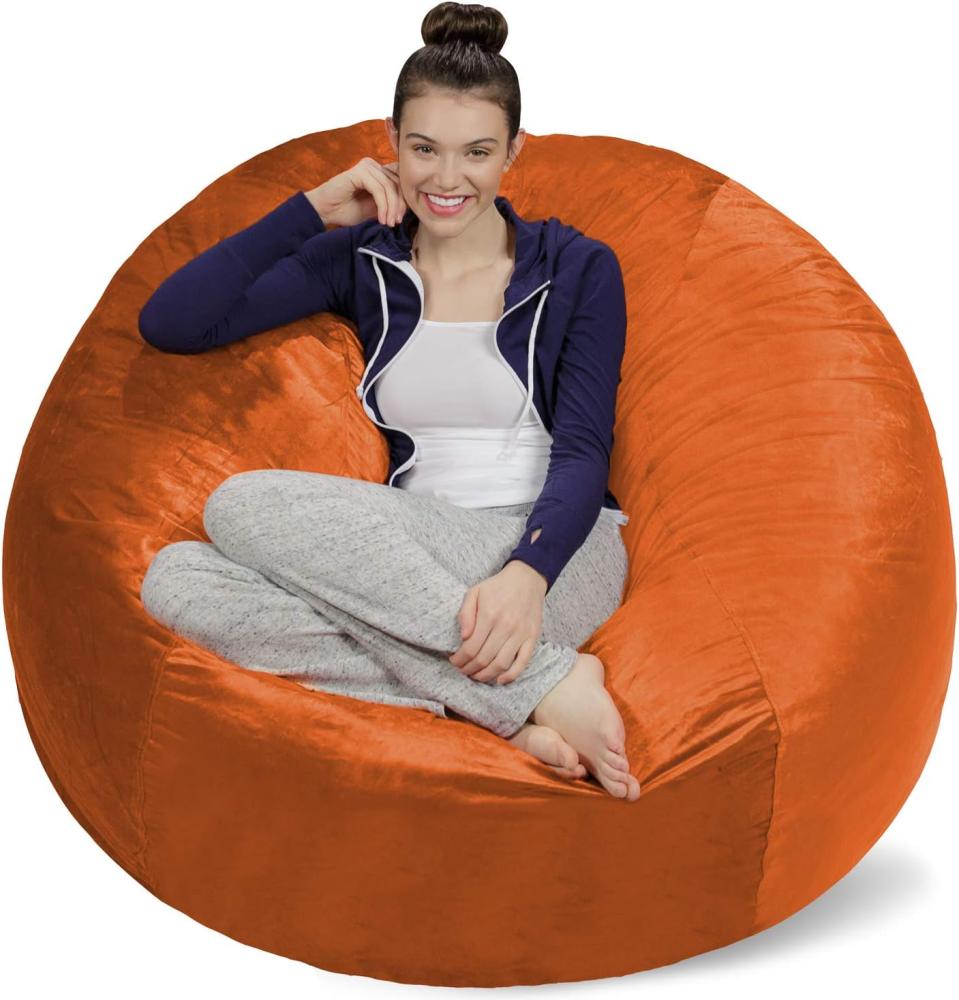 Sofa Sack XXL-Das Neue Komforterlebnis Sitzsack mit Memory Schaumstoff Füllung-Perfekt zum Relaxen im Wohnzimmer oder Schlafzimmer -Samtig weicher Velour Bezug in Orange Bild 1