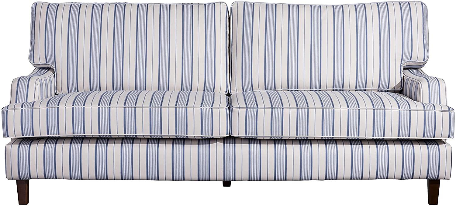 Pete Sofa 3-Sitzer Flachgewebe Blau Multicolor Buche Nussbaumfarben Bild 1