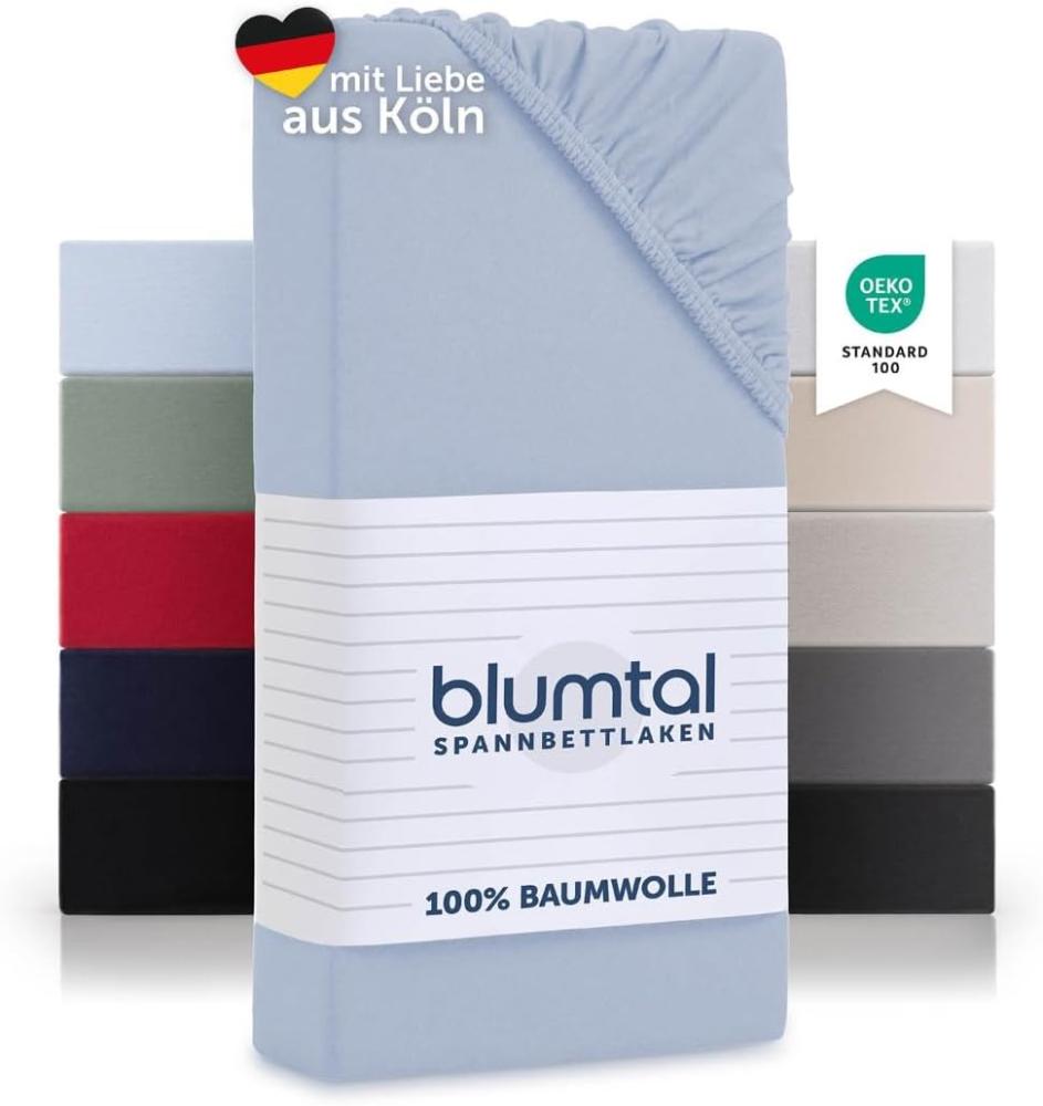 Blumtal® Basics Jersey (2er-Set) Spannbettlaken 160x200cm -Oeko-TEX Zertifiziert, 100% Baumwolle Bettlaken, bis 7cm Topperhöhe, Hellblau Bild 1