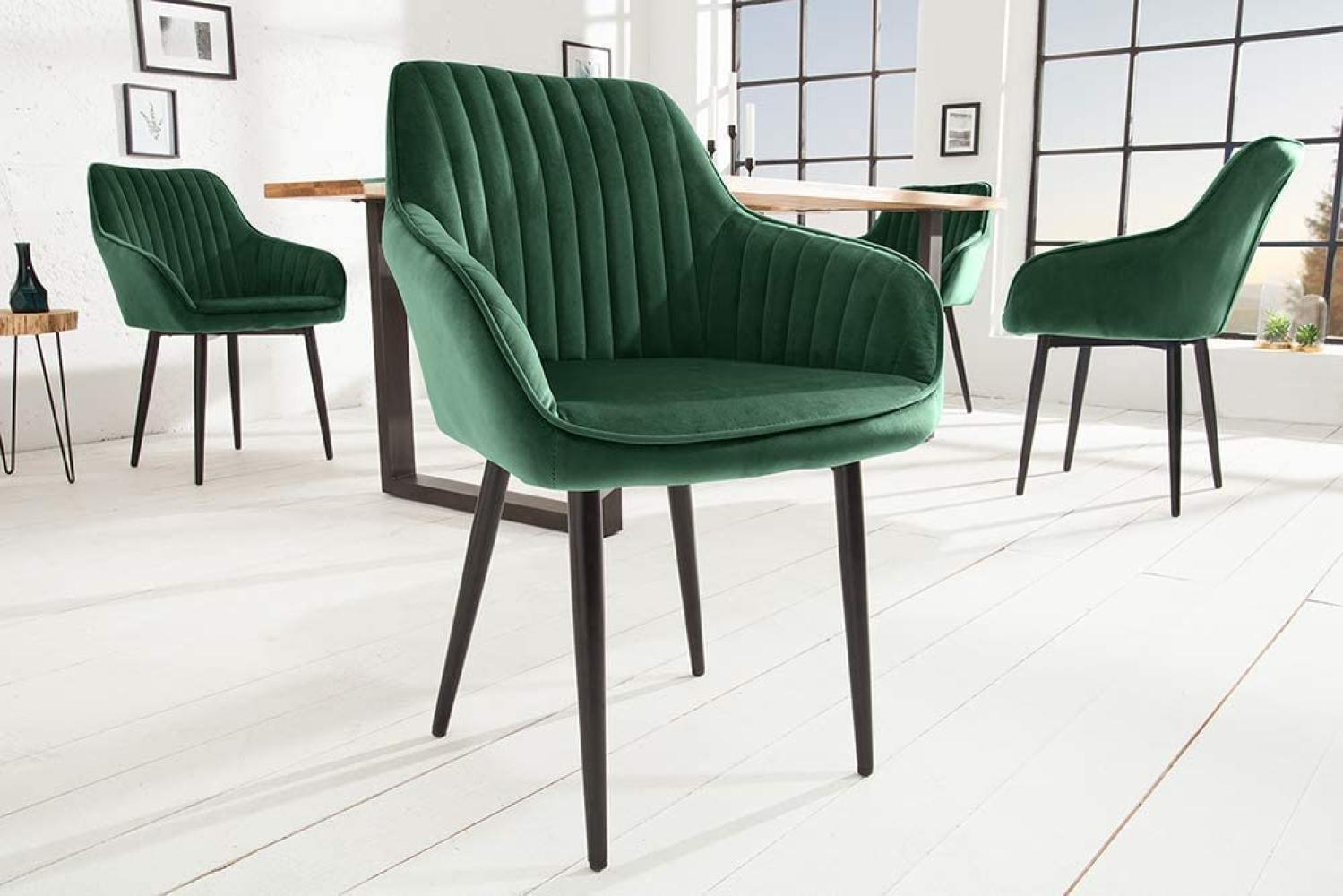 Eleganter Stuhl MILAN Samt grün Ziersteppung Armlehnen Esszimmerstuhl Retro Bild 1