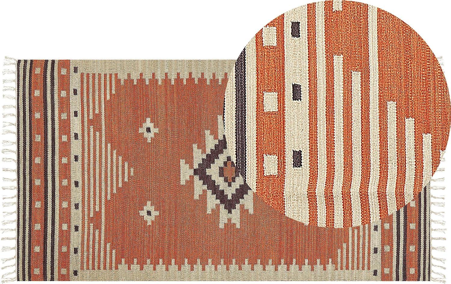 Kelim Teppich Baumwolle orange 80 x 150 cm geometrisches Muster Kurzflor GAVAR Bild 1