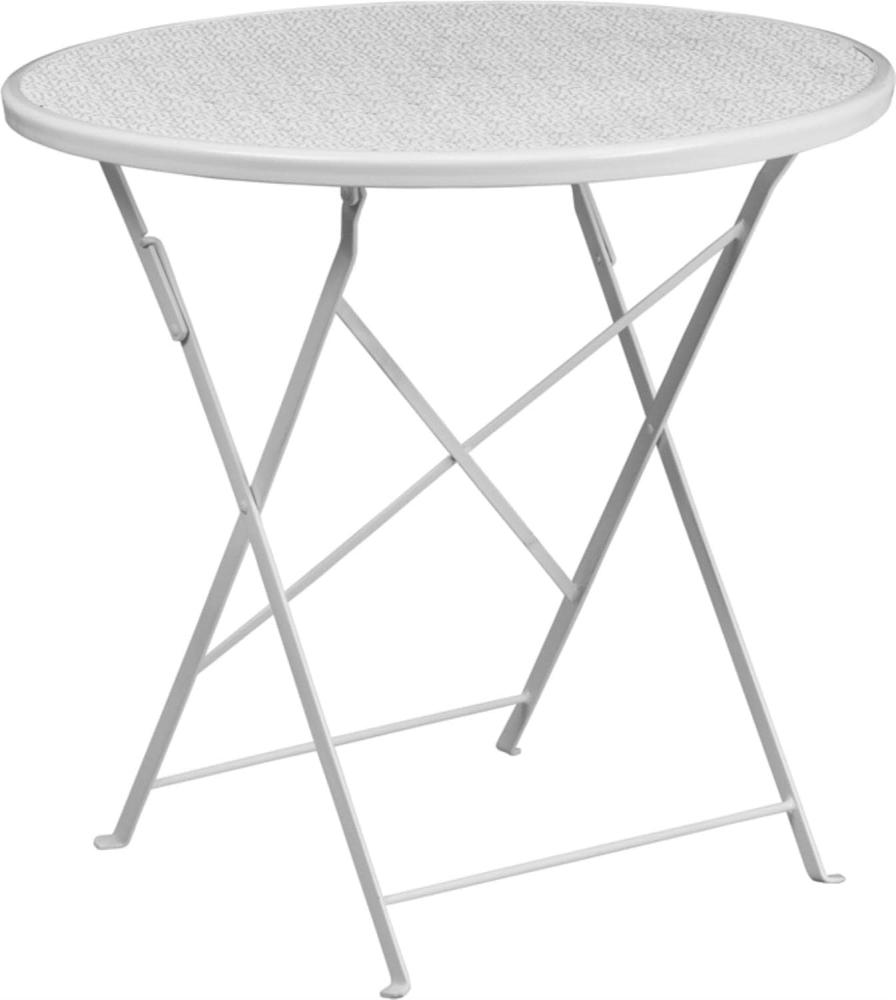 Flash Furniture Oia Klappbarer Terrassentisch aus Stahl für drinnen und draußen, Handelsqualität, 76,2 cm, Legierter, weiß, 30" Round Bild 1