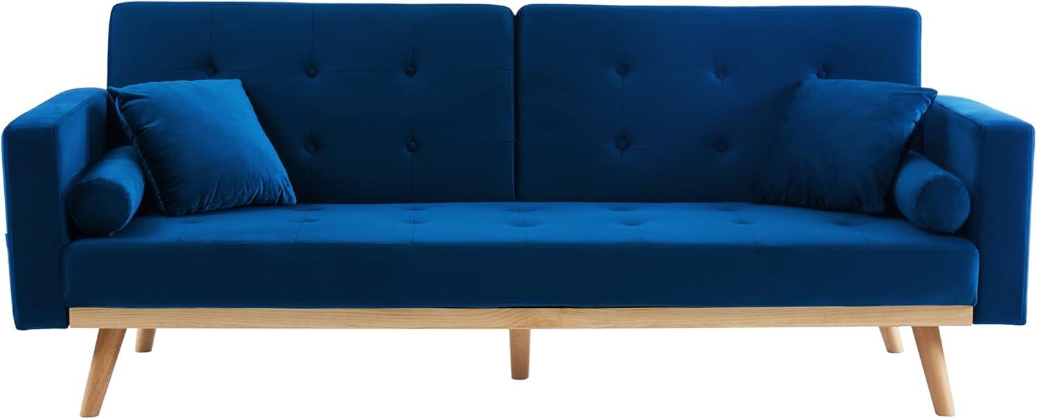 BAÏTA 3-Sitzer-Sofa aus Samt, Stoff, blau, Dimensions canapé : 216 x 82 x 84 cm Bild 1