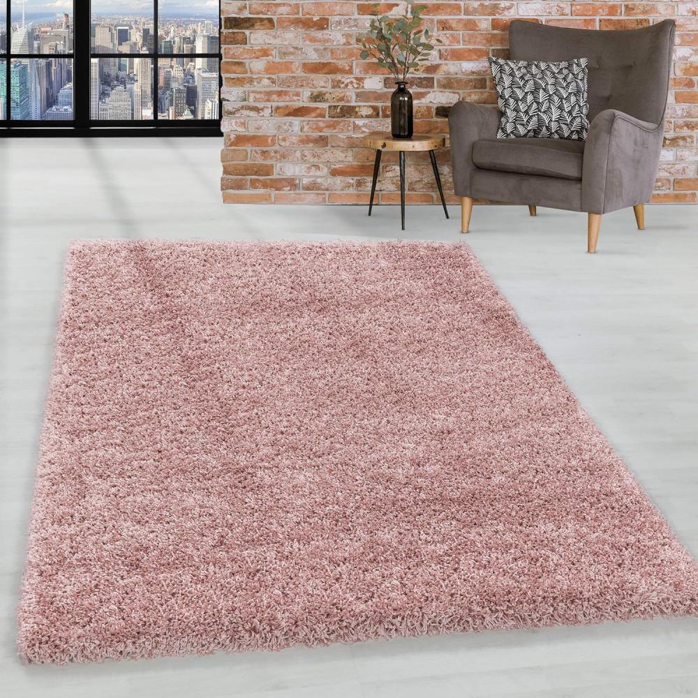 HomebyHome Shaggy Hochflor Teppich Wohnzimmer 240 cm x 340 cm Rosa - Teppich Flauschig, Modern, Plüsch und Extra Weich - Ideal für Schlafzimmer, Esszimmer und als Küchenteppich Bild 1