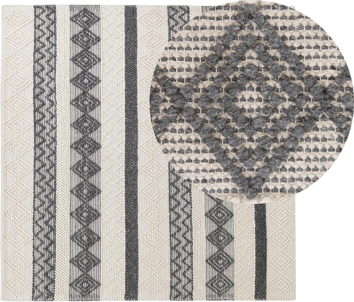 Teppich Wolle beige grau 200 x 200 cm geometrisches Muster Kurzflor DAVUTLAR Bild 1