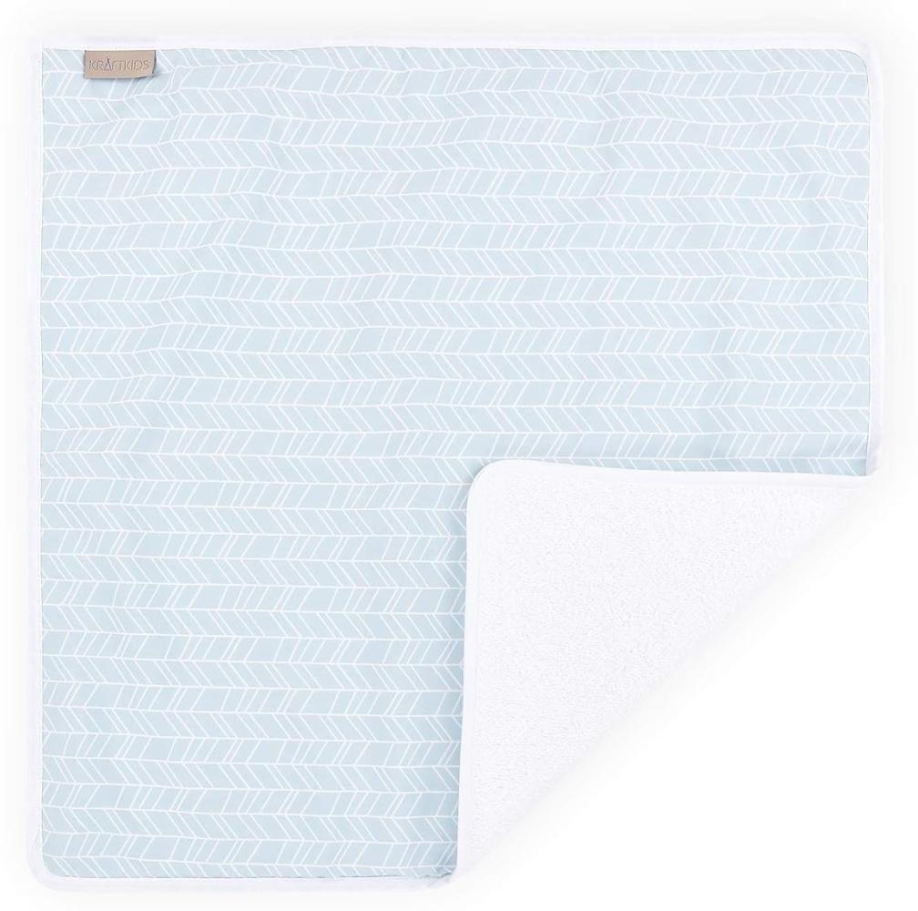 KraftKids Wickeltischunterlage weiße Feder Muster auf Blau, Windelmatte aus 100% Baumwolle, wasserundurchlässige Reise-Wickelunterlage Bild 1