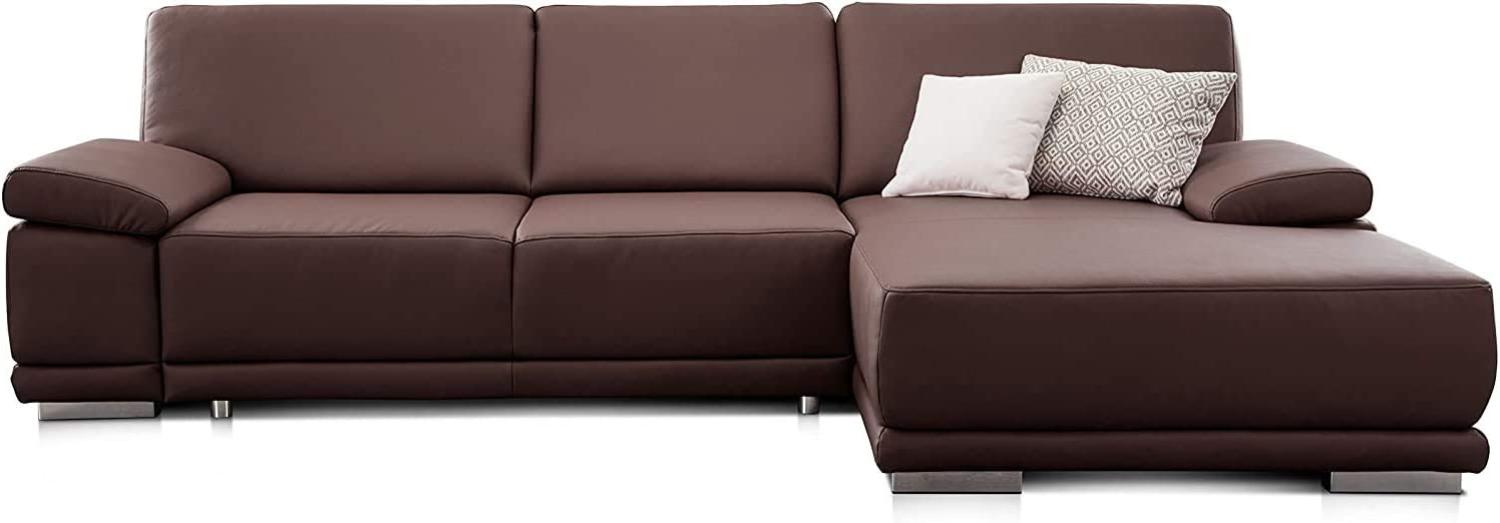 CAVADORE Ecksofa Corianne in Lederoptik / Couch inkl. Armteilverstellung und Longchair in modernem Design / 282 x 80 x 162 / Kunstleder, braun Bild 1