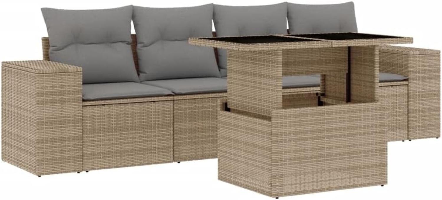 5-tlg. Garten-Sofagarnitur mit Kissen Beige Poly Rattan 3268989 Bild 1