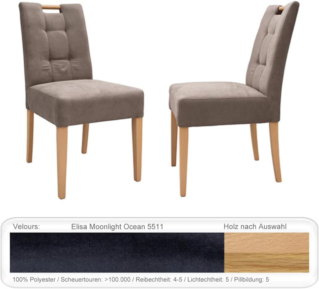 4x Stuhl Agnes 1 mit Griff Varianten Polsterstuhl Massivholzstuhl Buche natur lackiert, Elisa Moonlight Ocean Bild 1