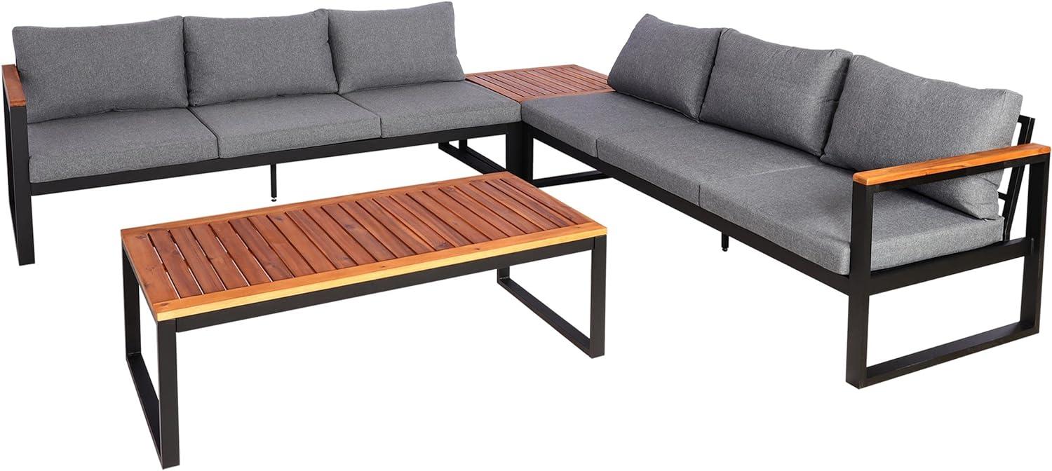 Garten-Garnitur HWC-L26, Gartenlounge Lounge-Set Sitzgruppe Sofa, Aluminium Akazie Holz MVG-zertifiziert ~ dunkelgrau Bild 1