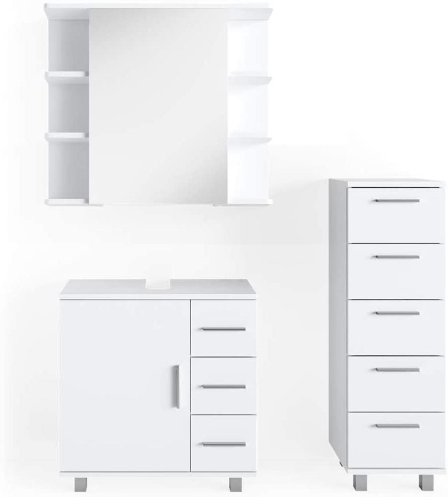 VICCO Badmöbel Set ILIAS 3-teilig Weiß, Weiß, mit Spiegelschrank, Unterschrank, Midischrank Bild 1