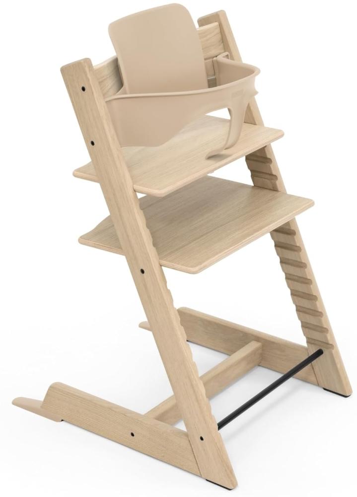 Tripp Trapp Hochstuhl von Stokke (Natural Eichenholz) mit Baby Set (Natural) - Verstellbarer, anpassbarer Stuhl für Kleinkinder, Kinder & Erwachsene Bild 1