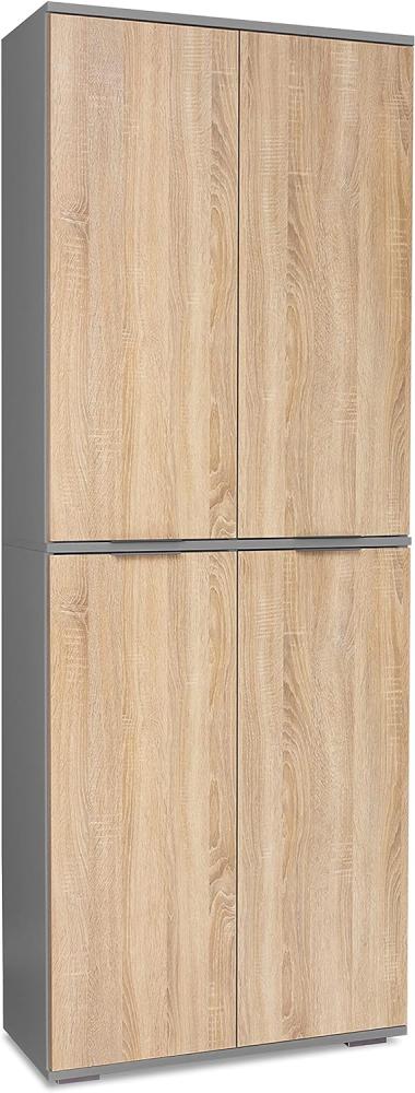 Schrank Büroschrank Büromöbel Aktenschrank B 80,2 cm x H 214,7 cm x T 35 cm Ordnerschrank Mehrzweckschrank Vorratsschrank Hochschrank Allzweckschrank Grau/Sonoma-Eiche Für 48 Ordner Bild 1