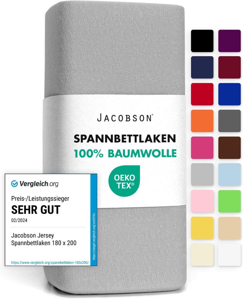 Jacobson Jersey Spannbettlaken Spannbetttuch Baumwolle Bettlaken (120x200-130x200 cm, Grau) Bild 1