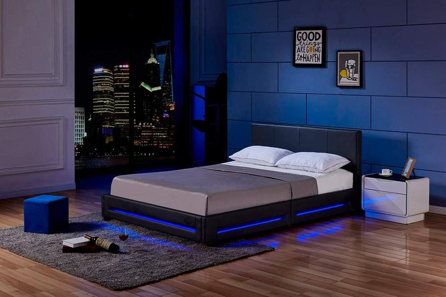 Home Deluxe Polsterbett mit LED-Beleuchtung 'ASTEROID' Schwarz 140 x 200 cm, mit Matratze Bild 1